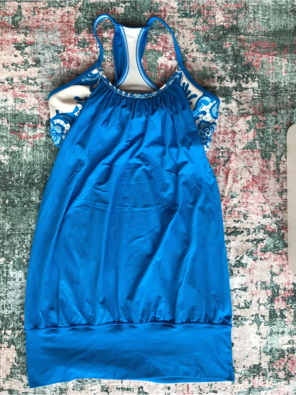 lululemon athletica Bright Blue Racerback Tank with White Lace Insets
